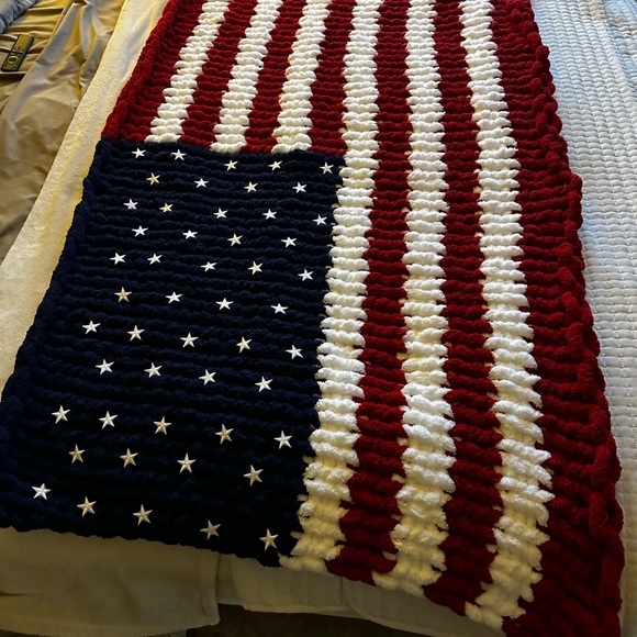 Handcrafted American Flag Blanket - Red White and Blue
